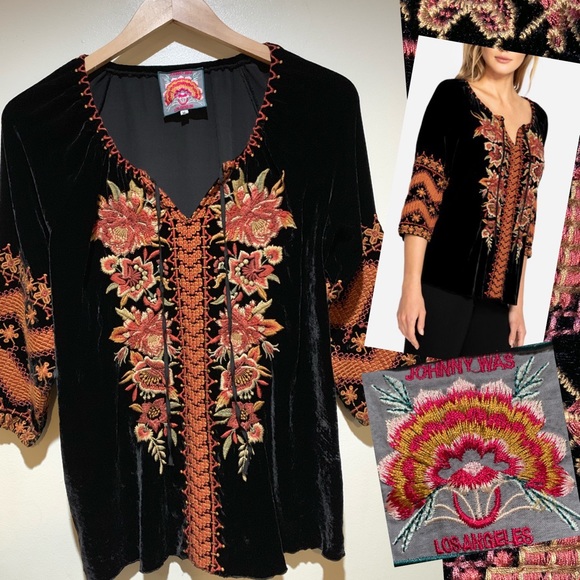 johnny was elim velvet peasant blouse